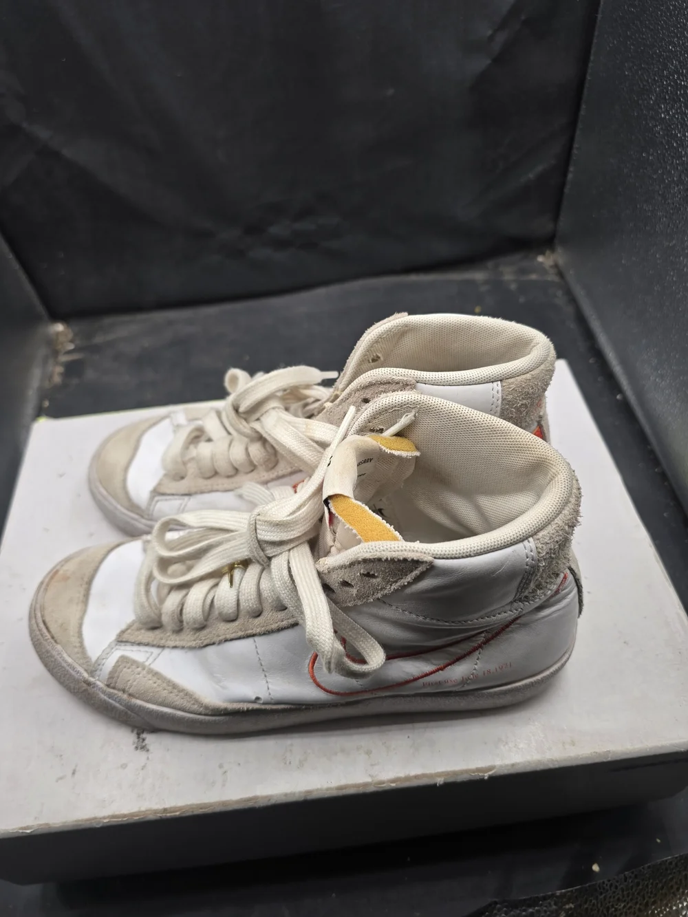 Nike‎ High Top Sneakers in White and Beige with Orange Swoosh
